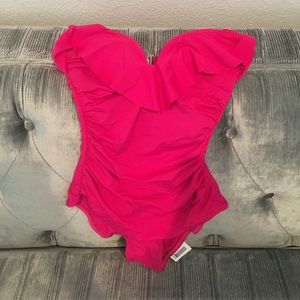 Zimmermann Fuschia Ruffled Bathing Suit